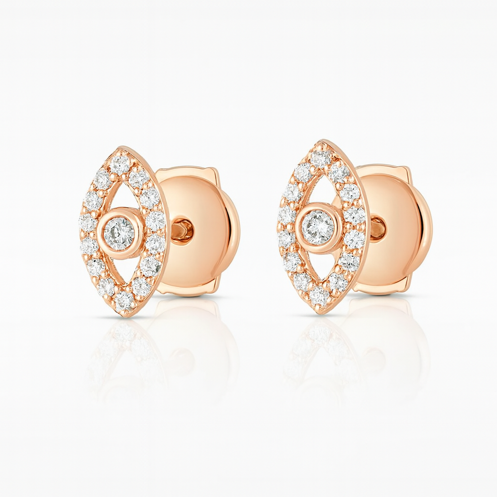 Evil Eye Diamond Earrings in 18k Rose Gold