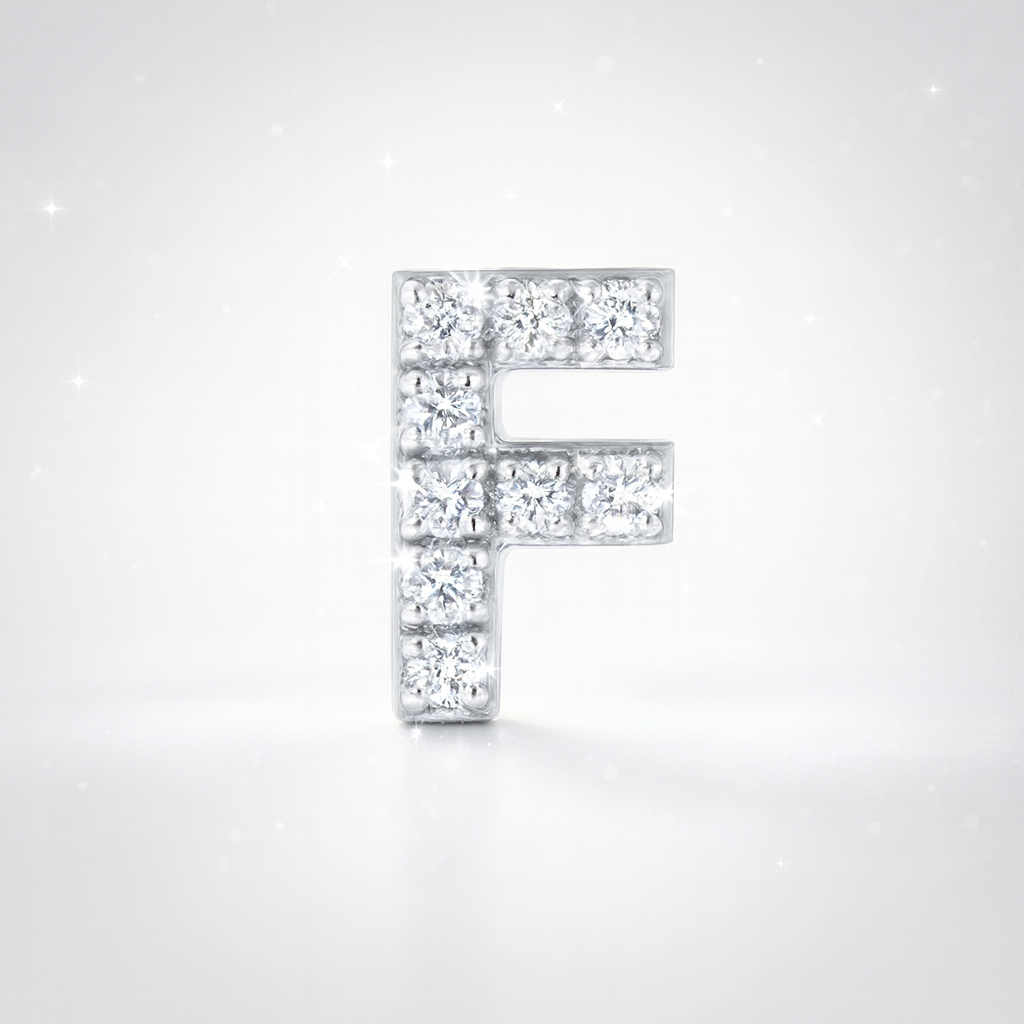 F Letter Stud Earring White Gold