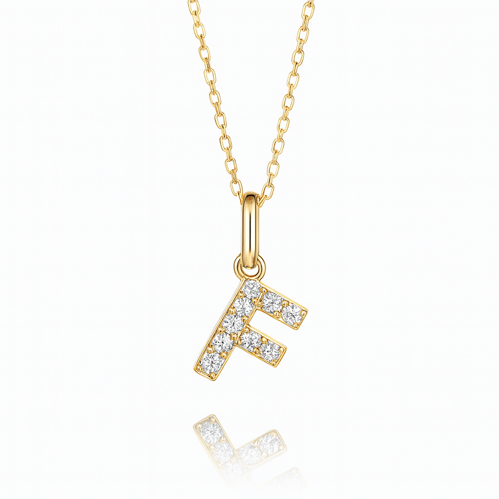 0.12ct - "F" Letter Pendant – 18k Yellow Gold