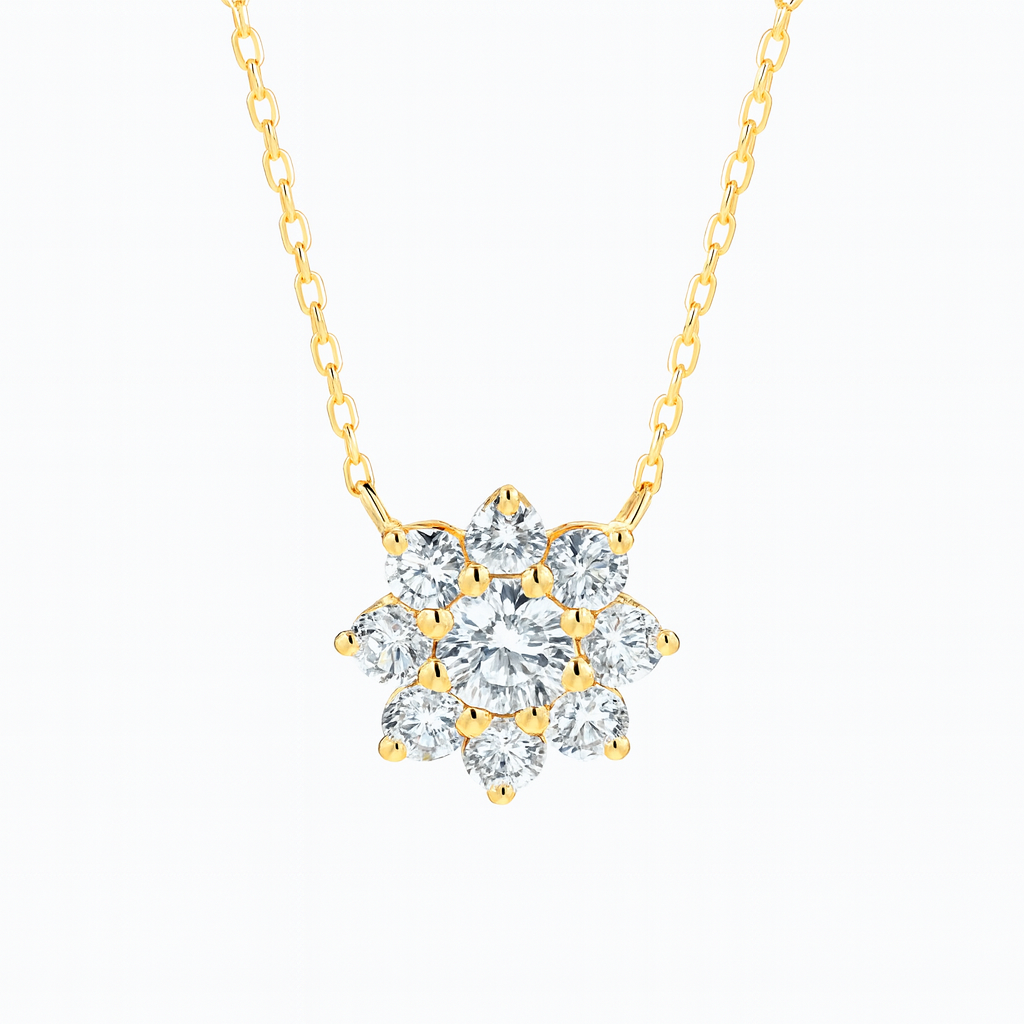 0.25ct - Flower Petal Diamond Pendant – 18k Yellow Gold