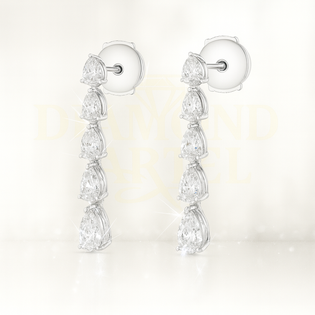 Graduated Pear Cut Diamond Line Earrings - 18K White Gold