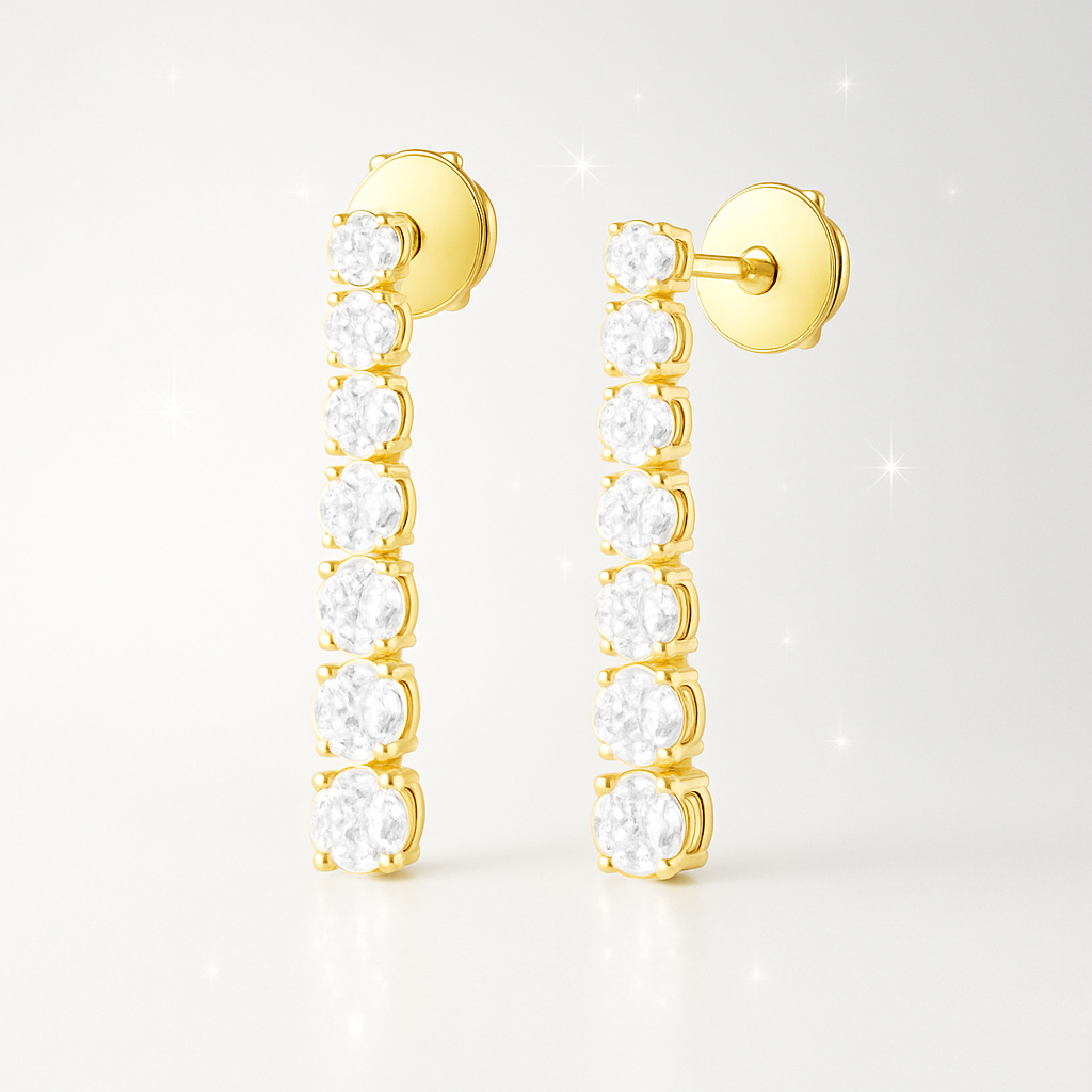 Graduated Round Diamond Line Earrings - 18K Yellow Gold