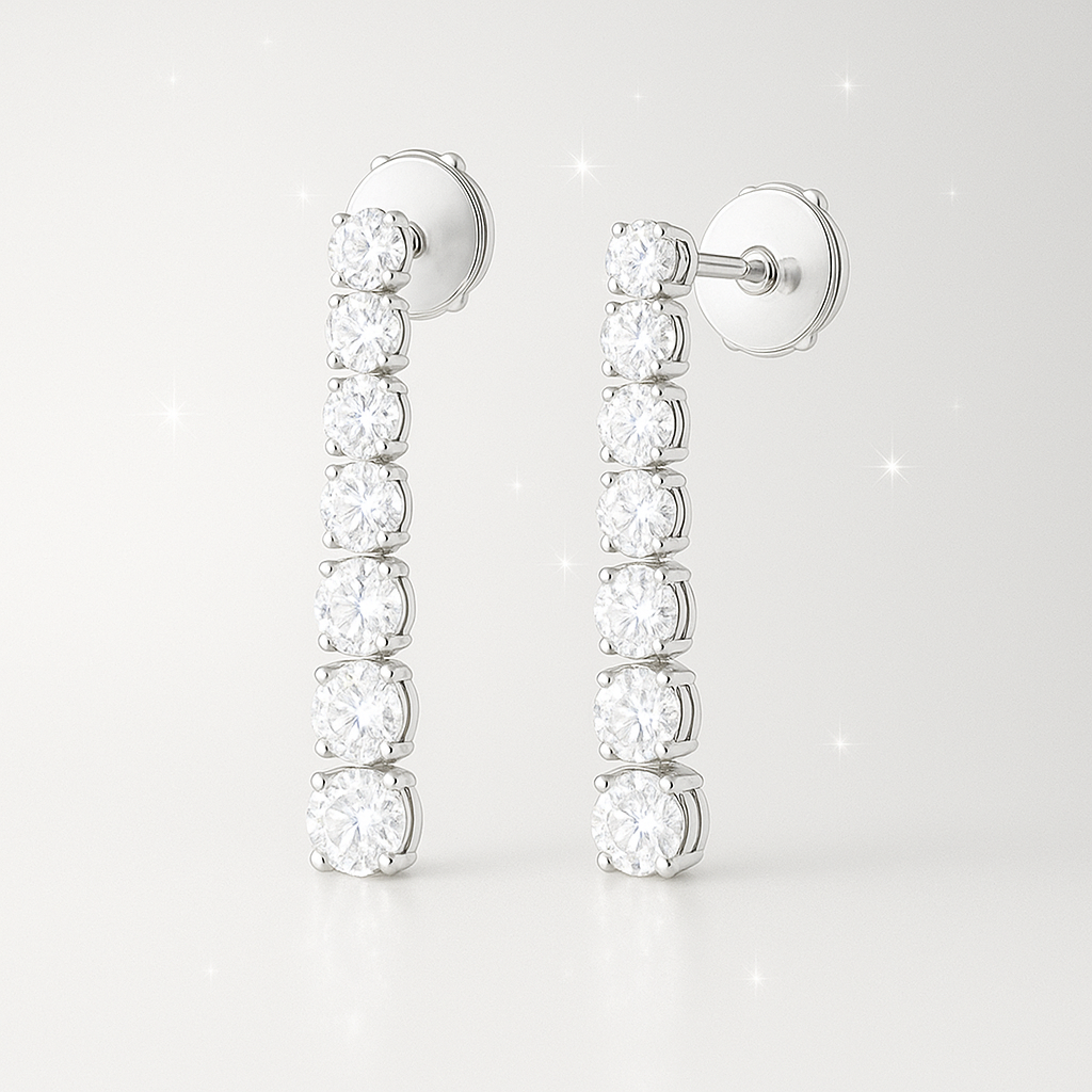 Graduated Round Lab Grown Diamond Line Earrings - 18K White Gold