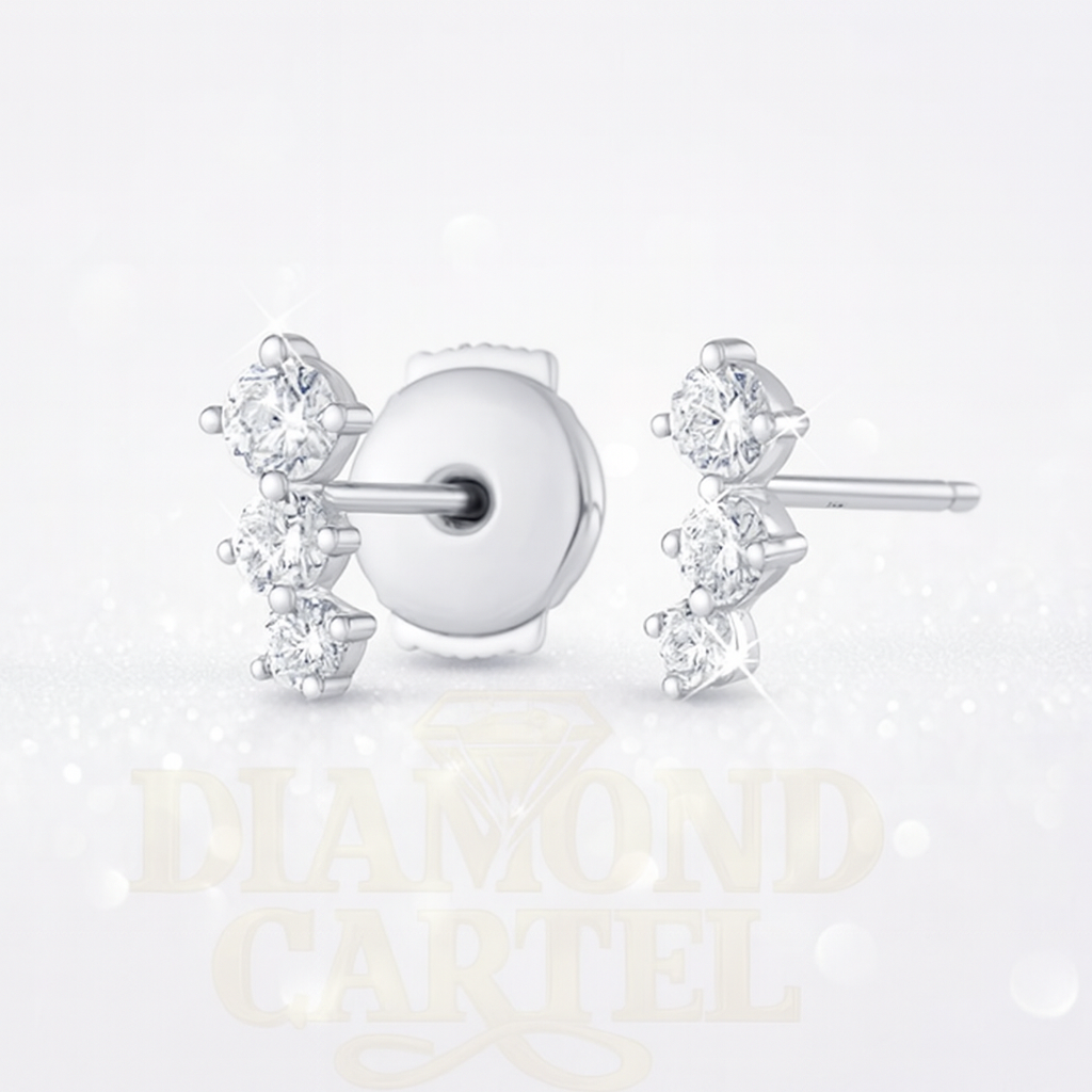 Graduating Trio Diamond Bar Earrings - White Gold
