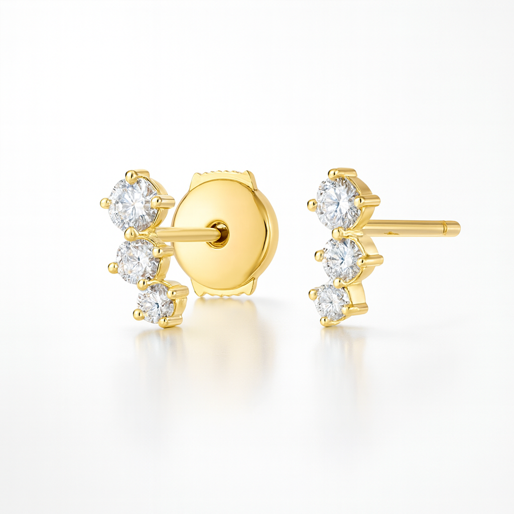Graduating Trio Diamond Bar Earrings – Yellow Gold