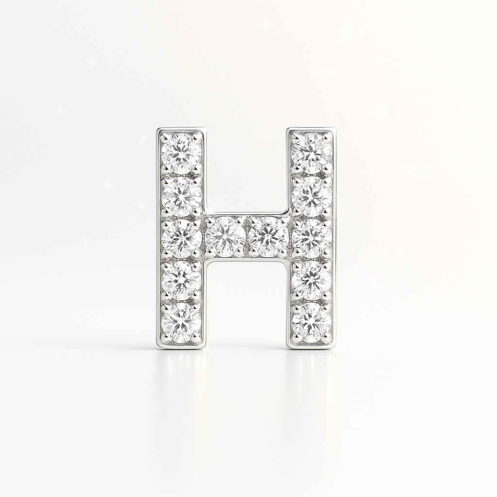H Letter Stud Earring White Gold