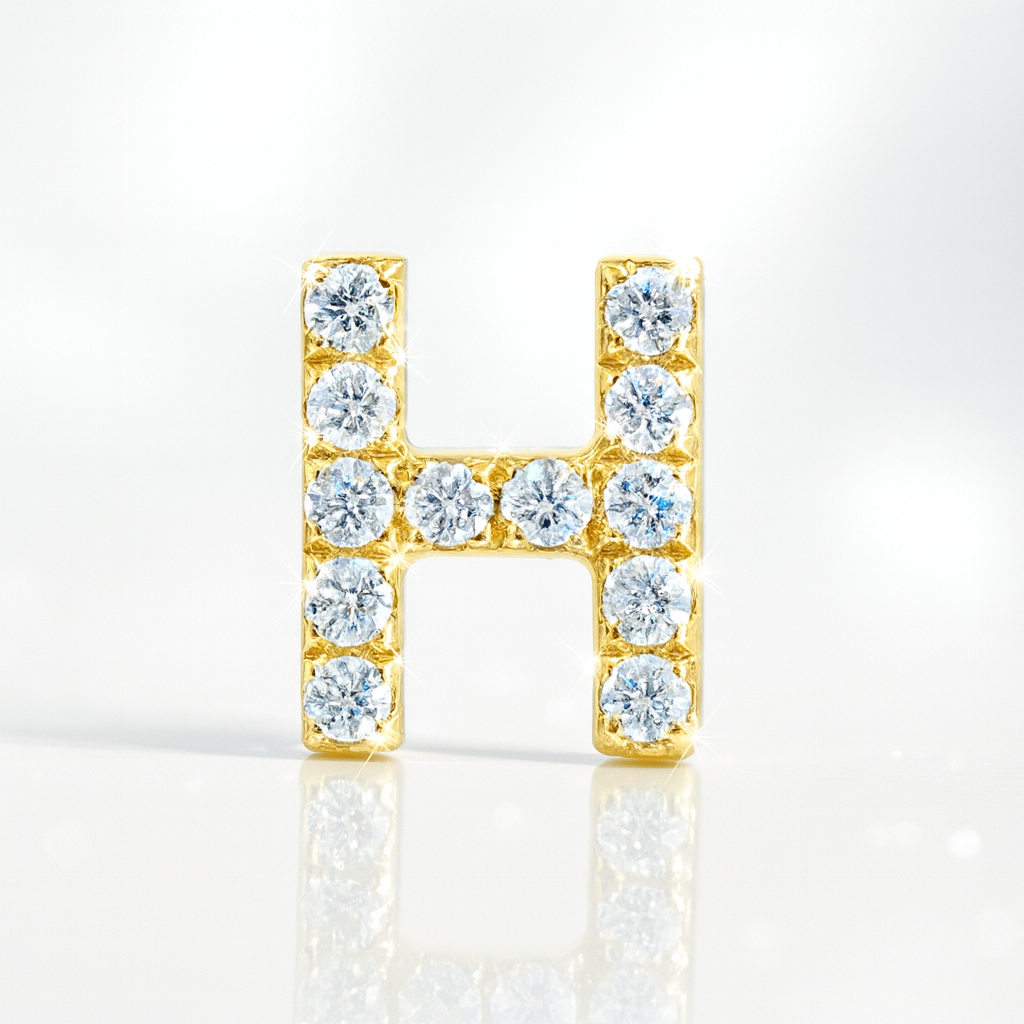 H Letter Stud Earring Yellow Gold