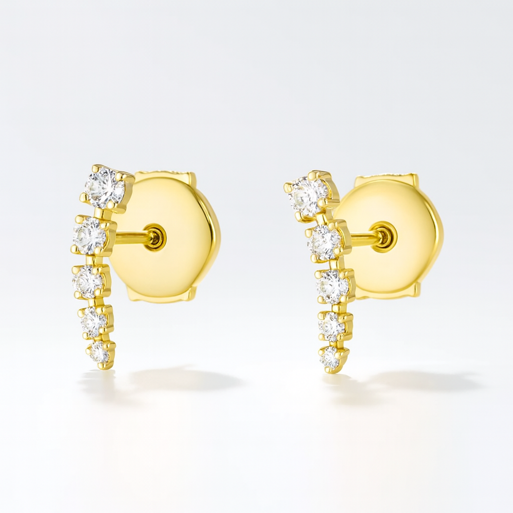 Half Moon Diamond Bar Earrings Yellow Gold