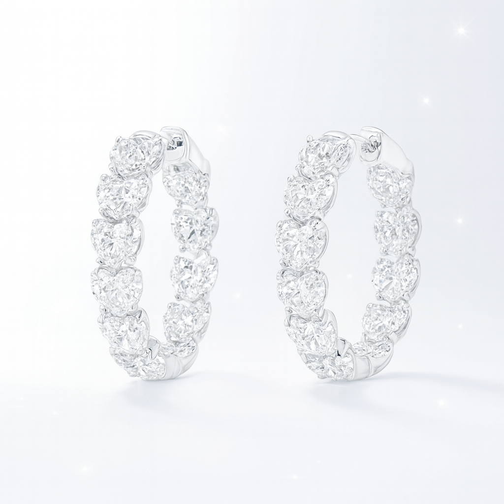 Heart Diamond Hoop Earrings - 18K White Gold