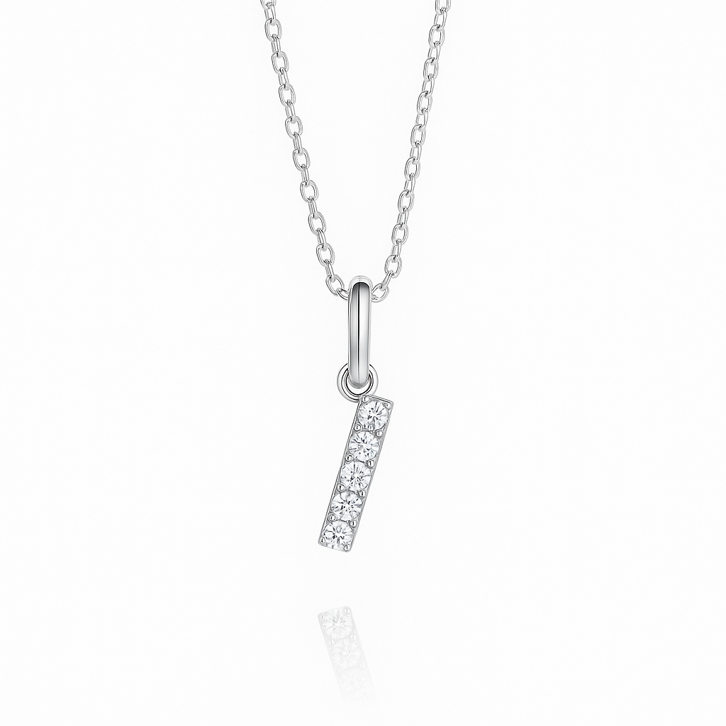 0.09ct - "I" Letter Pendant – 18k White Gold