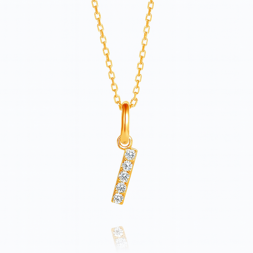 0.09ct - "I" Letter Pendant – 18k Yellow Gold