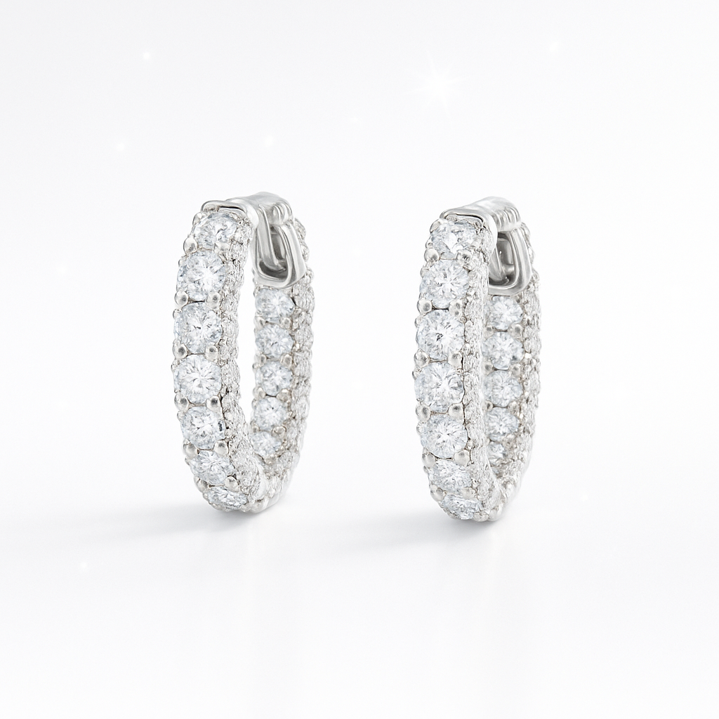 Iced Out Mini Diamond Hoop Earrings 18k White Gold – 1.7ct Lab-Grown Diamonds