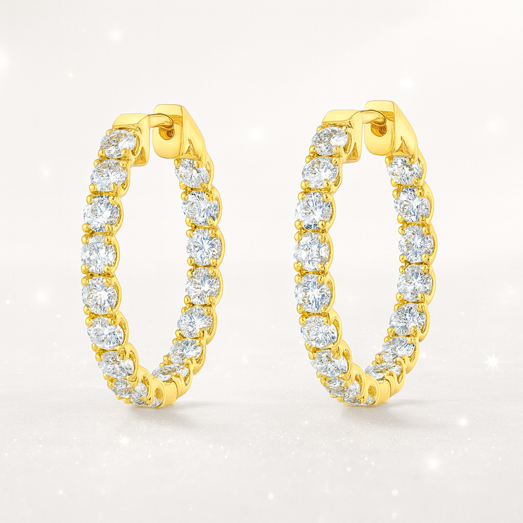 Inside Out Diamond Hoop Earrings - 18k Yellow Gold