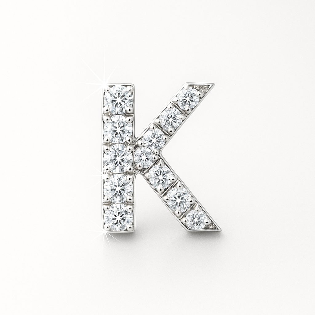 K Letter Stud Earring White Gold