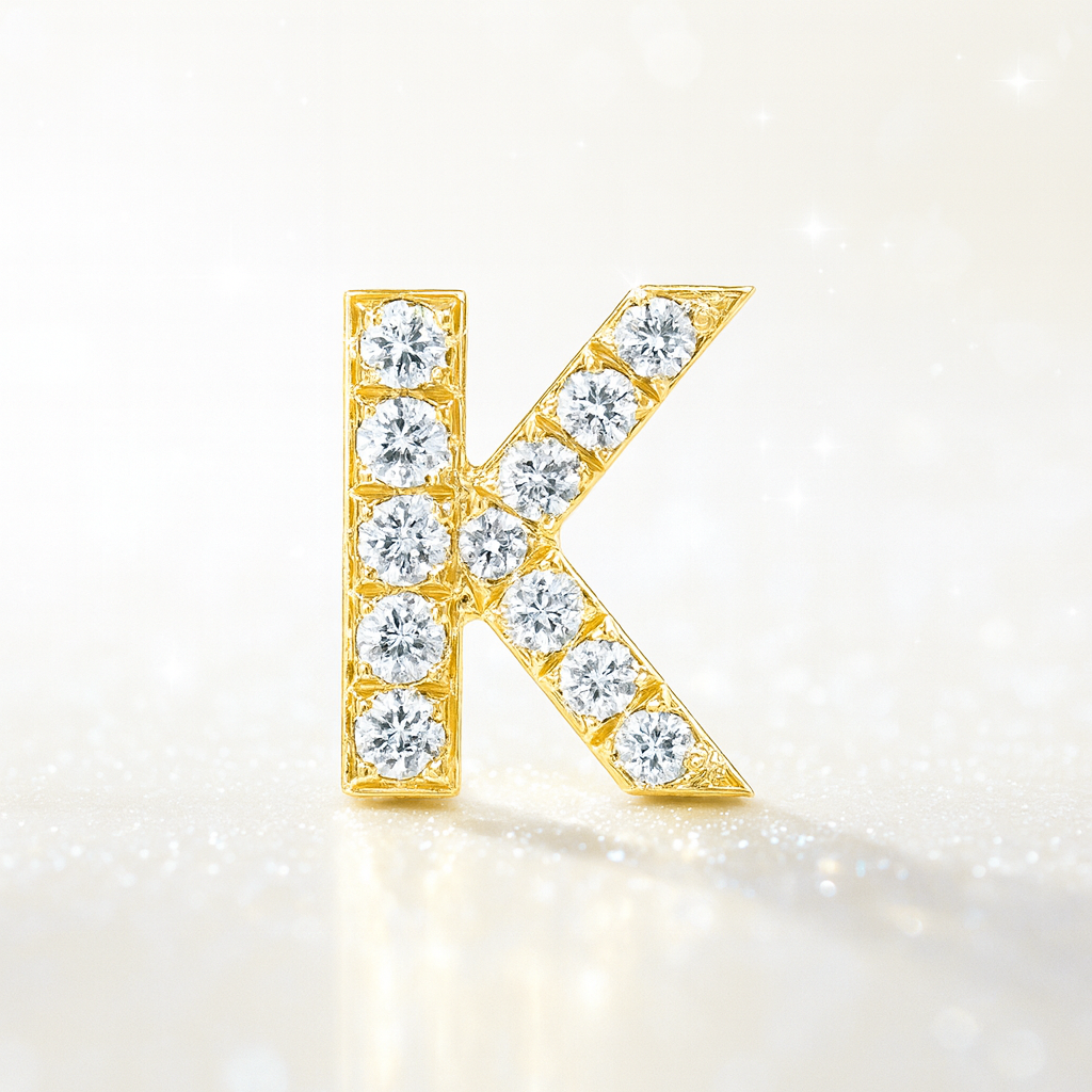 K Letter Stud Earring Yellow Gold