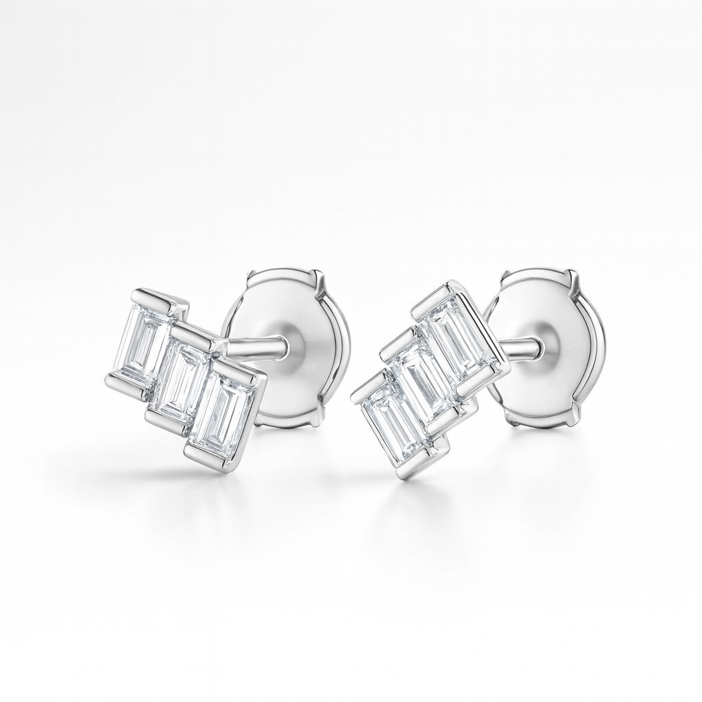 Ladder Baguette Diamond Earrings White Gold
