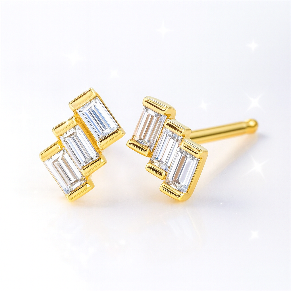 Ladder Baguette Stair Earrings Yellow Gold