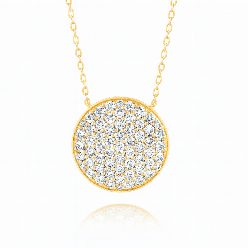 1ct - Large Diamond Disc Pendant in Yellow Gold