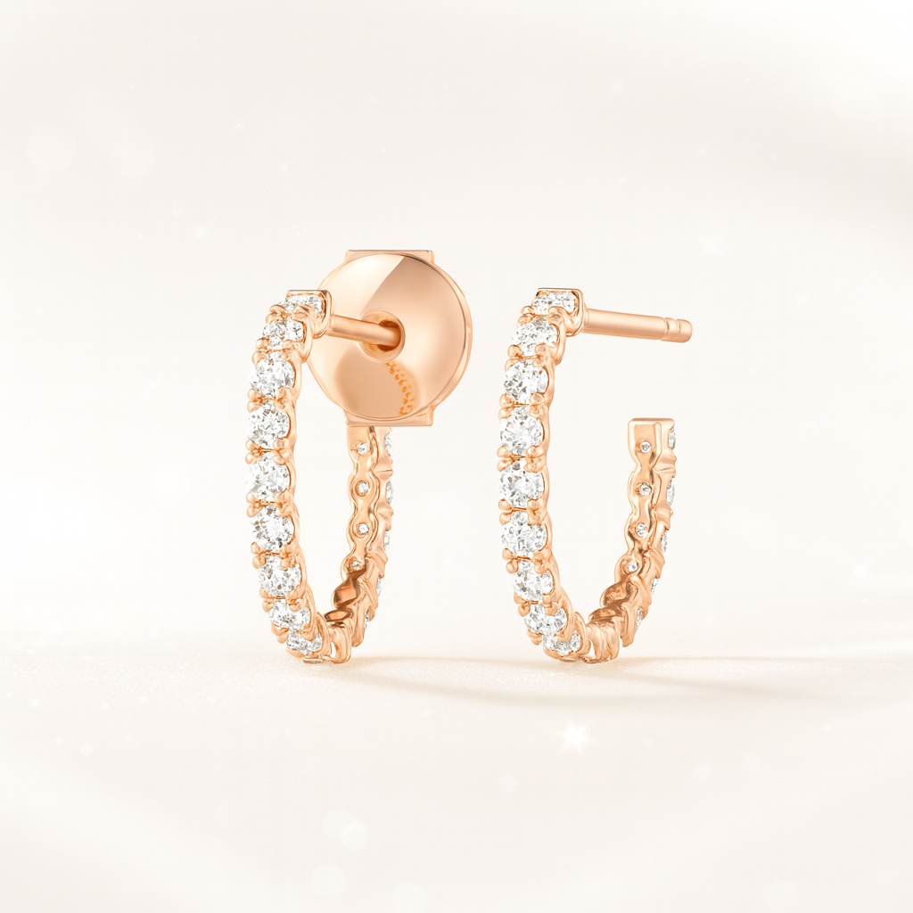 Large Diamond Huggie Earrings - 18K Rose Gold