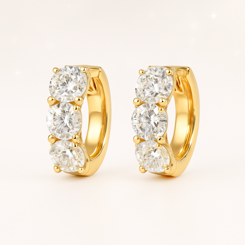 Large Diamond Huggie Earrings in 18k Yellow Gold