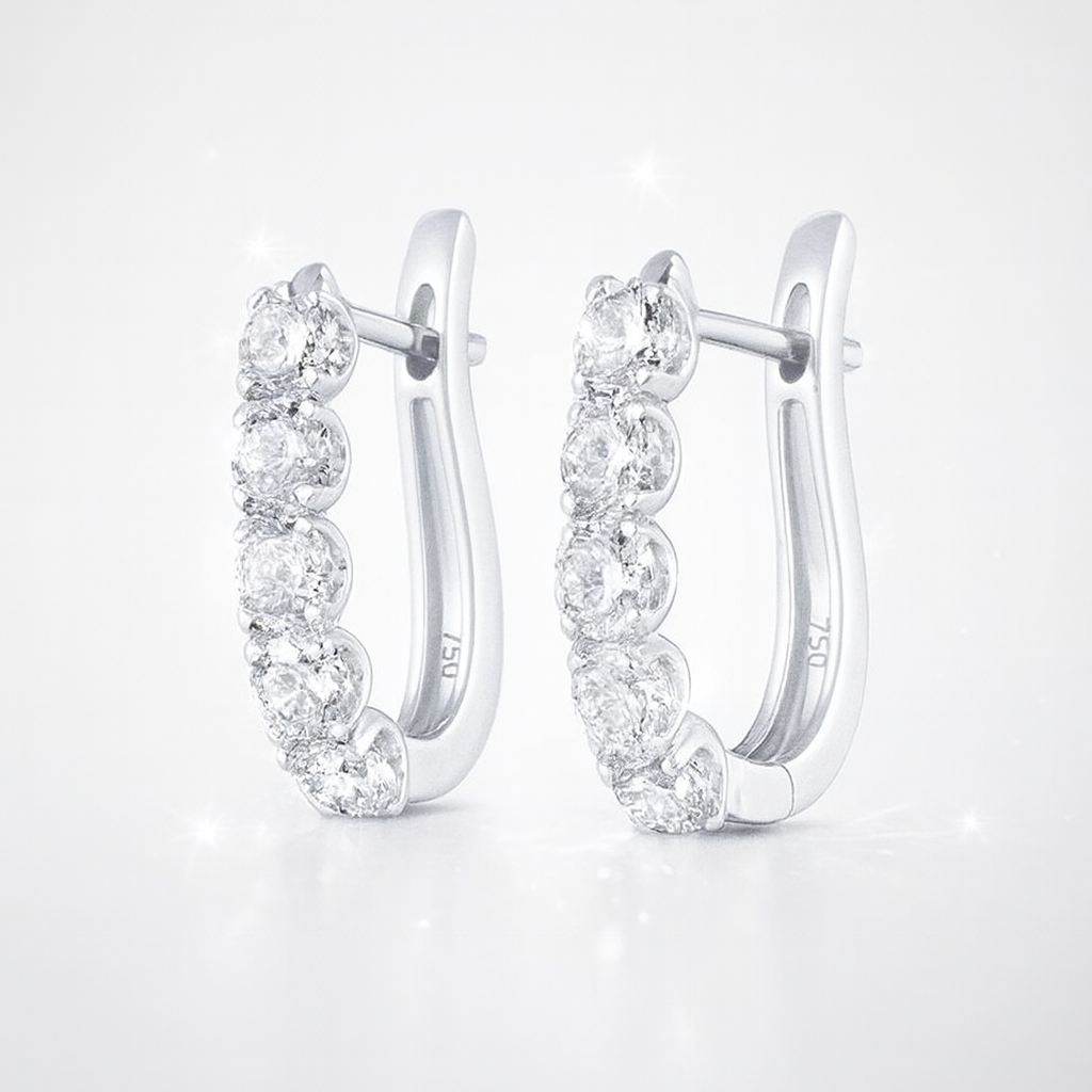 Large Diamond Paperclip Style Hoop Earrings White Gold
