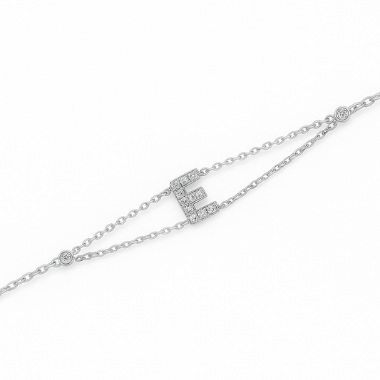 Letter Bracelet “E” – 18K White Gold
