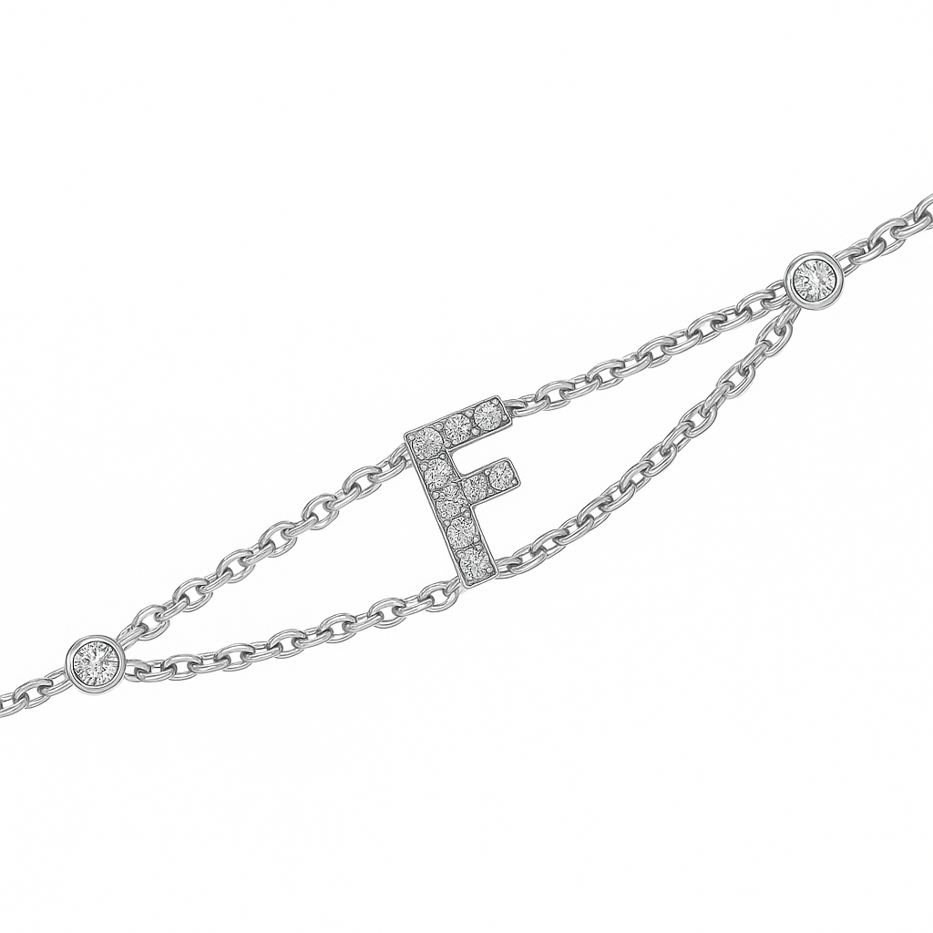Letter Bracelet “F” – 18K White Gold