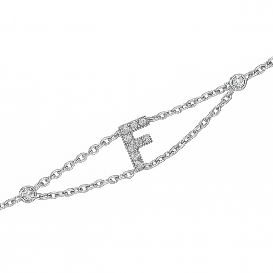 Letter Bracelet “F” – 18K White Gold