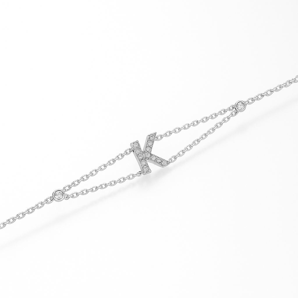 Letter Bracelet “K” – 18K White Gold