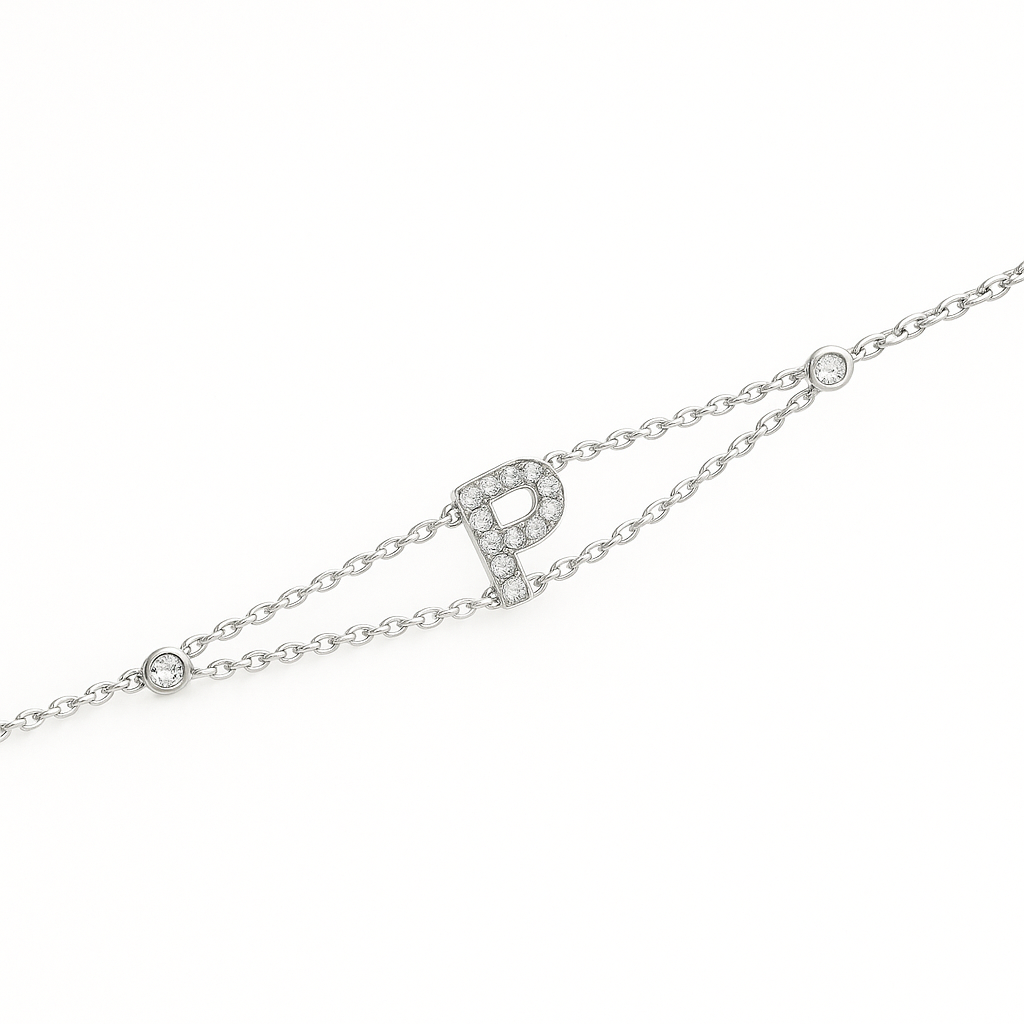 Letter Bracelet “P” – 18K White Gold