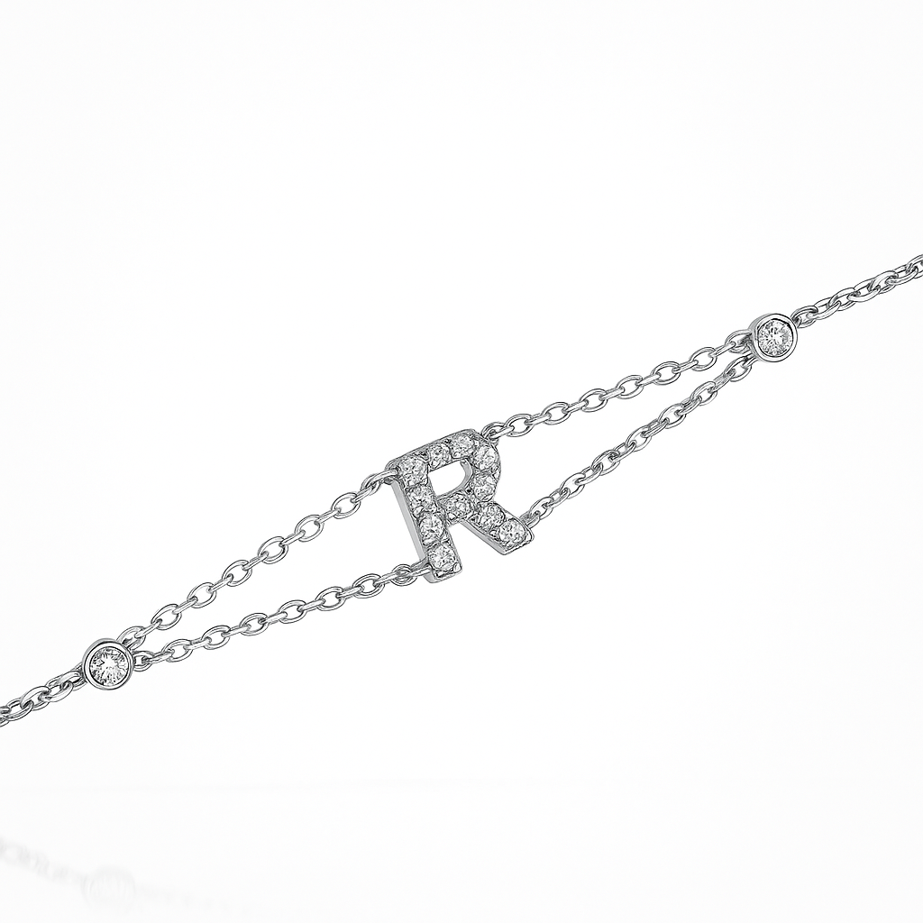 Letter Bracelet “R” – 18K White Gold