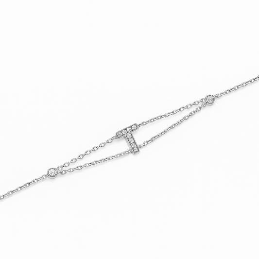 Letter Bracelet “T” – 18K White Gold