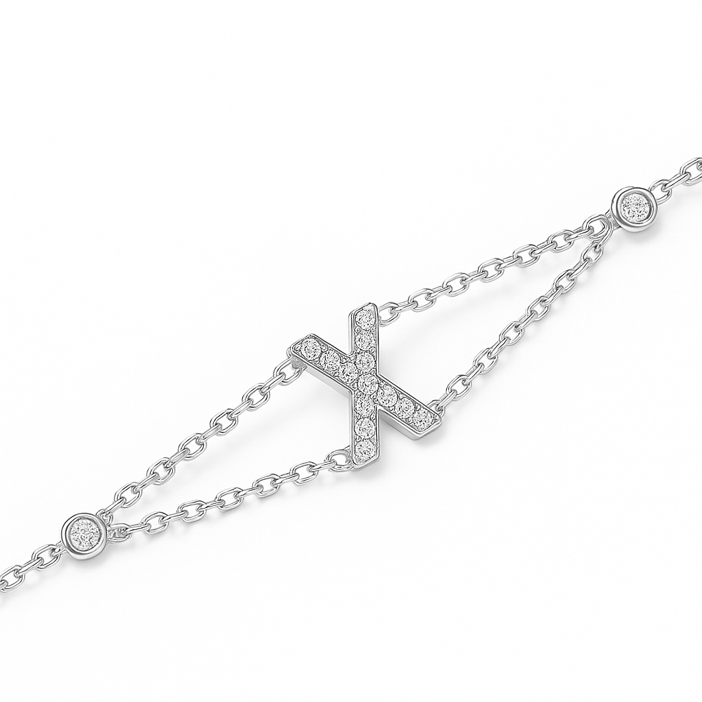 Letter Bracelet “X” – 18K White Gold