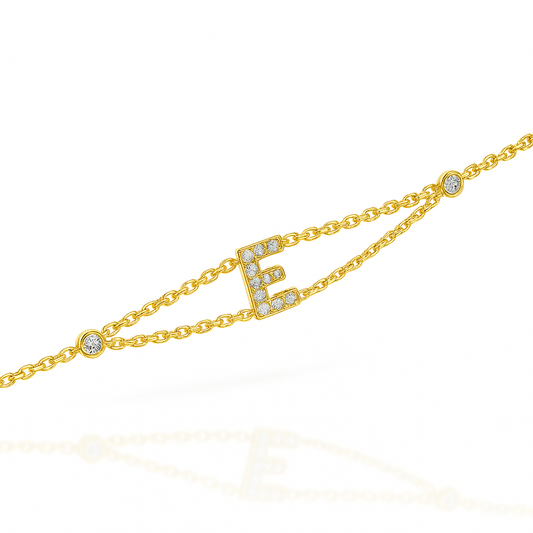 Letter Bracelet “E” – 18K Yellow Gold