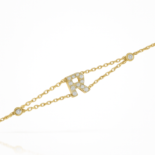 Letter Bracelet “R” – 18K Yellow Gold