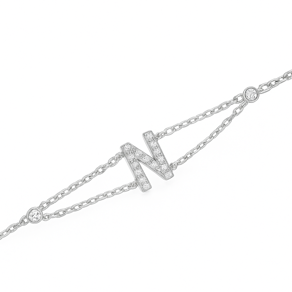 Letter Bracelet “N” – 18K White Gold