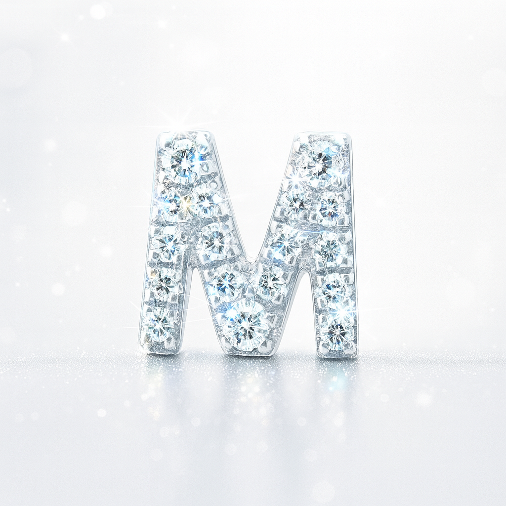 M Letter Stud Earring White Gold