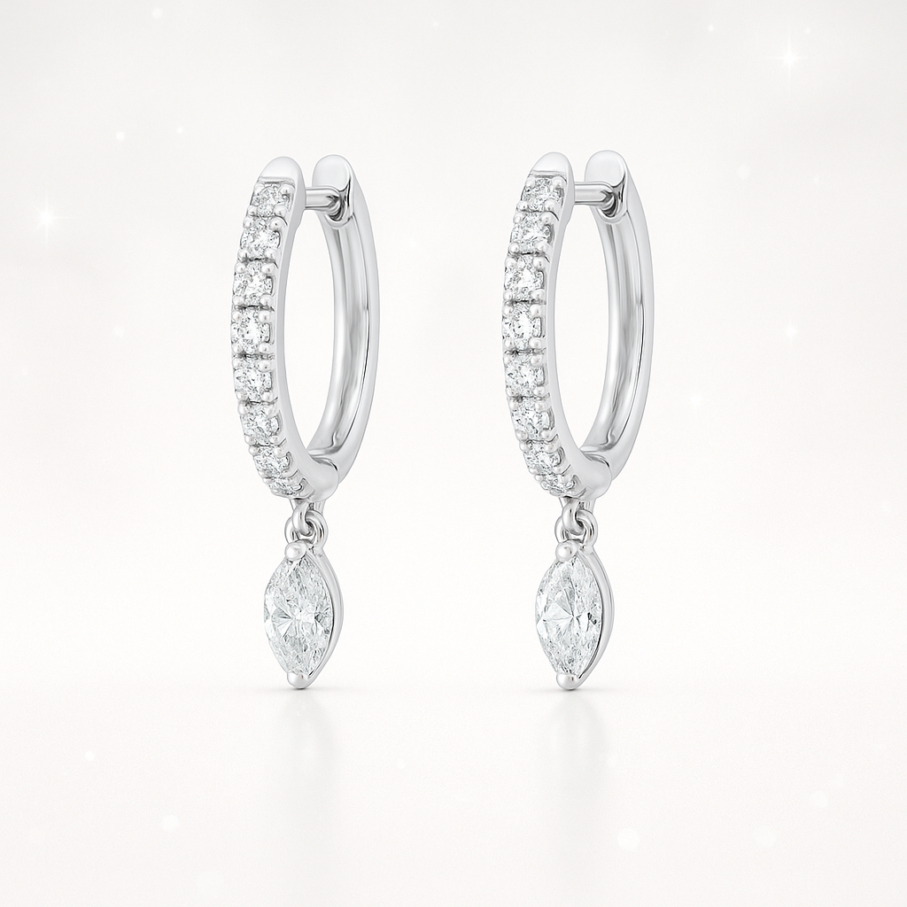 Marquise Diamond Drop Earrings - 18K White Gold