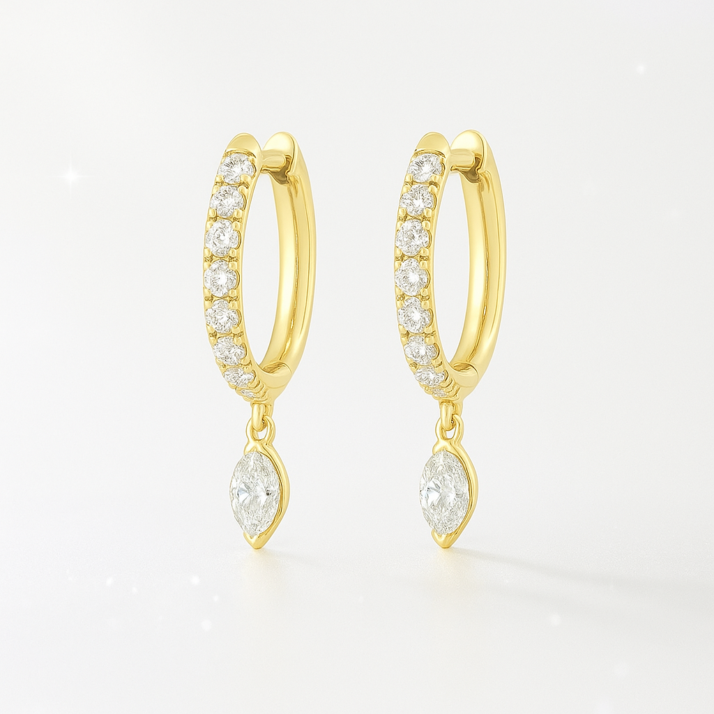 Marquise Diamond Drop Earrings - 18K Yellow Gold