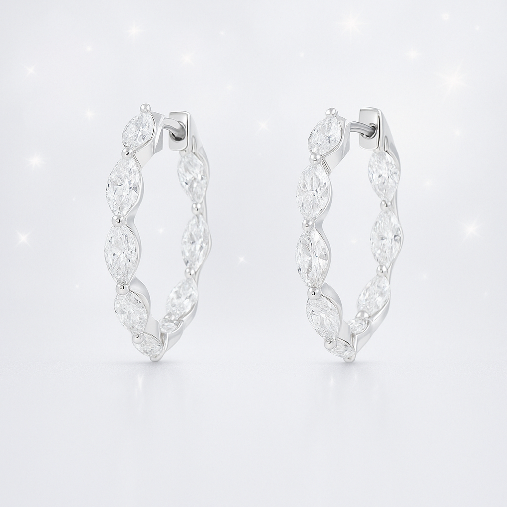 Marquise Diamond Hoop Earrings - 18K White Gold