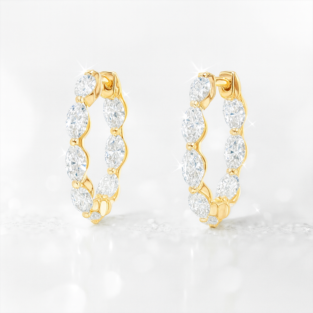 Marquise Diamond Hoop Earrings - 18k Yellow Gold