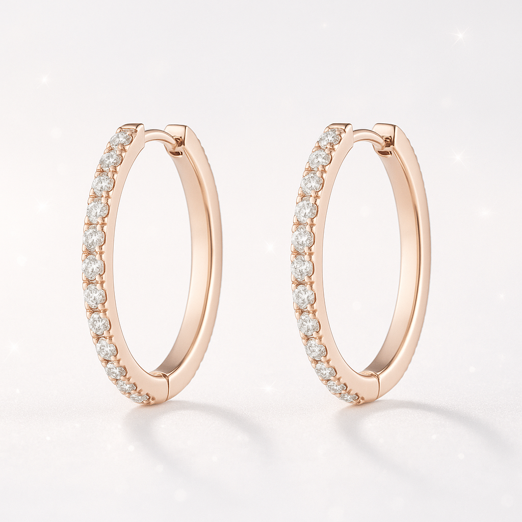 Medium Diamond Hoop Earrings - 18K Rose Gold