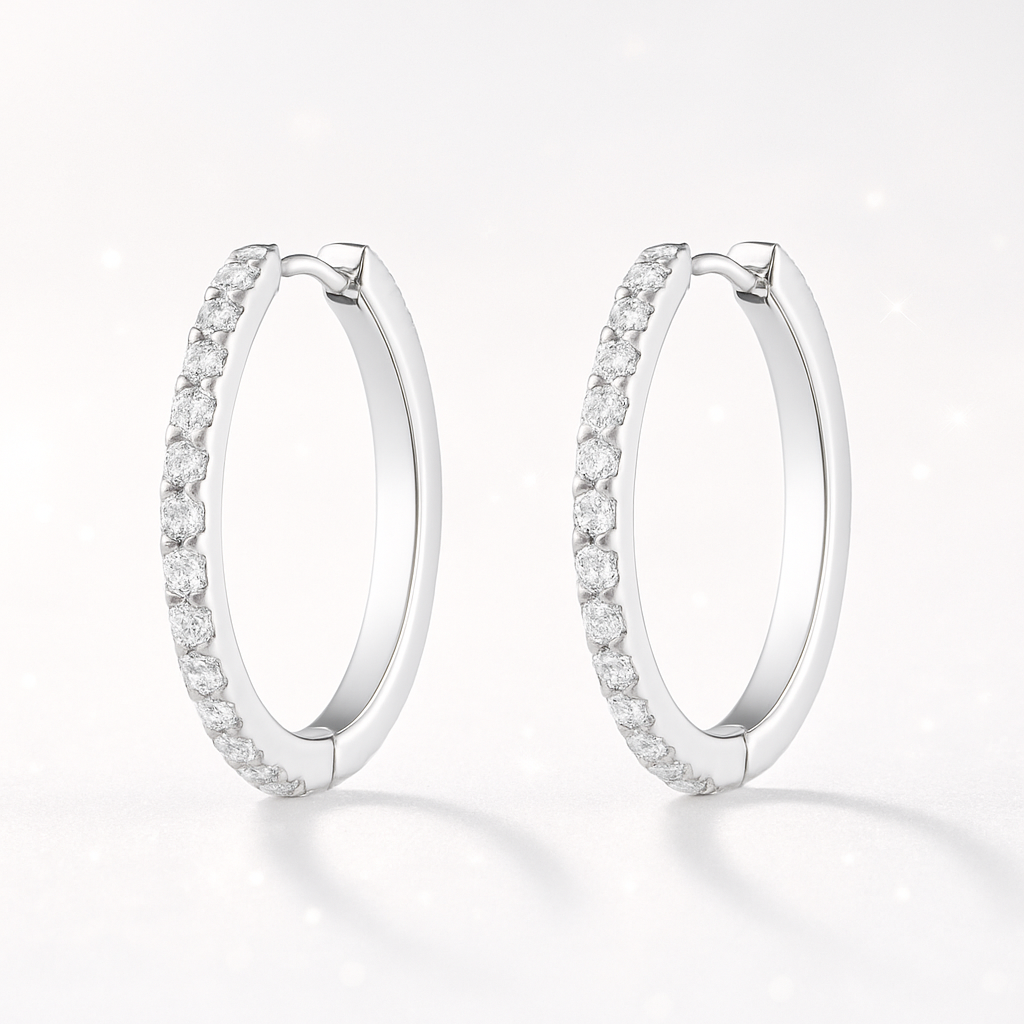 Medium Diamond Hoop Earrings - 18K White Gold