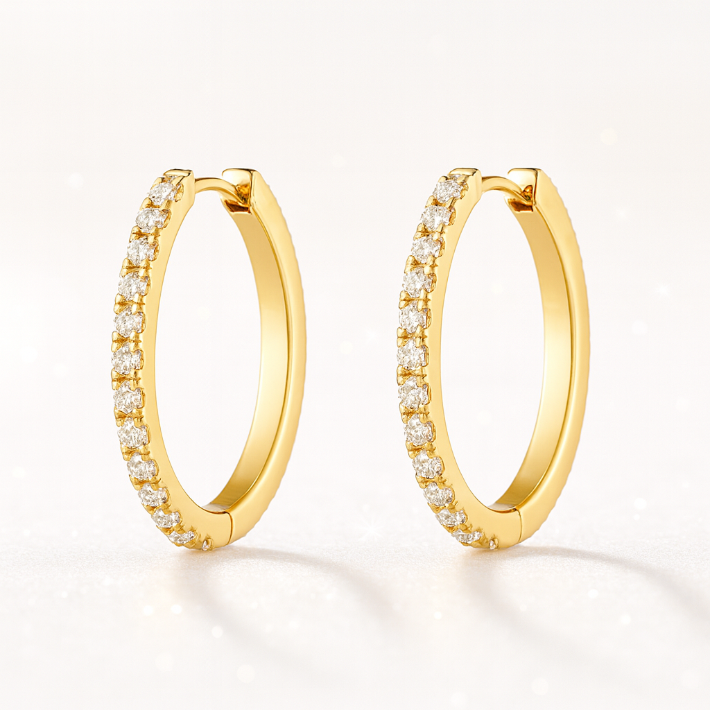 Medium Diamond Hoop Earrings - 18k Yellow Gold