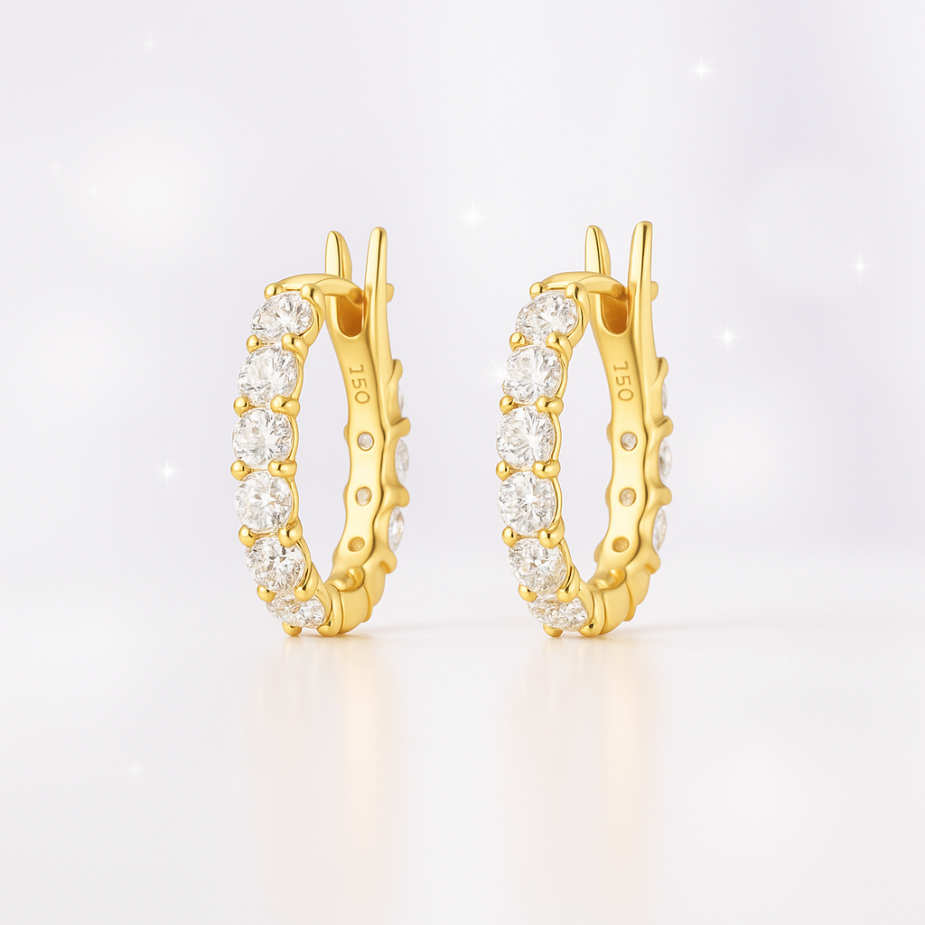 Mini Diamond Hoop Earrings 18k Yellow Gold – 0.85ct Lab-Grown Diamonds