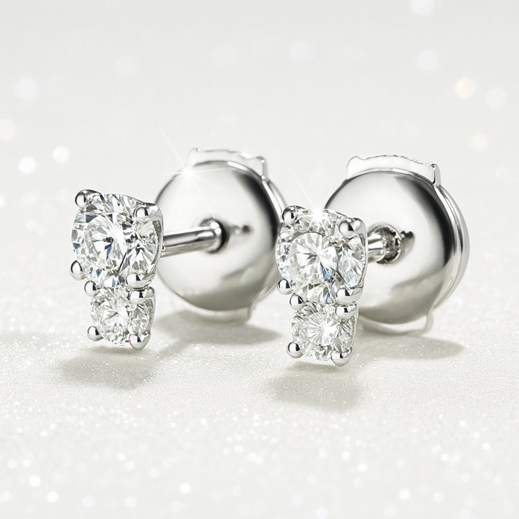 Mini Duo Diamond Earrings - White Gold