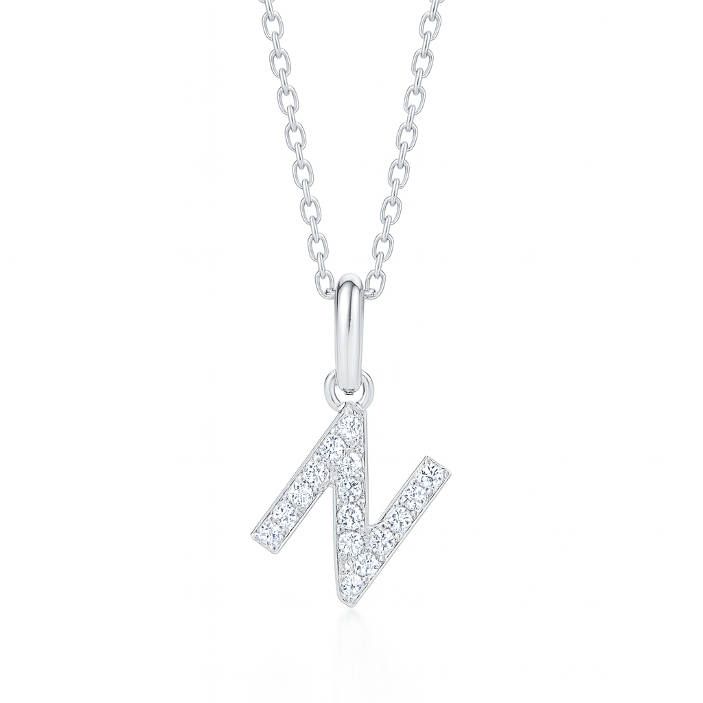 0.16ct - N Letter Pendant – White Gold