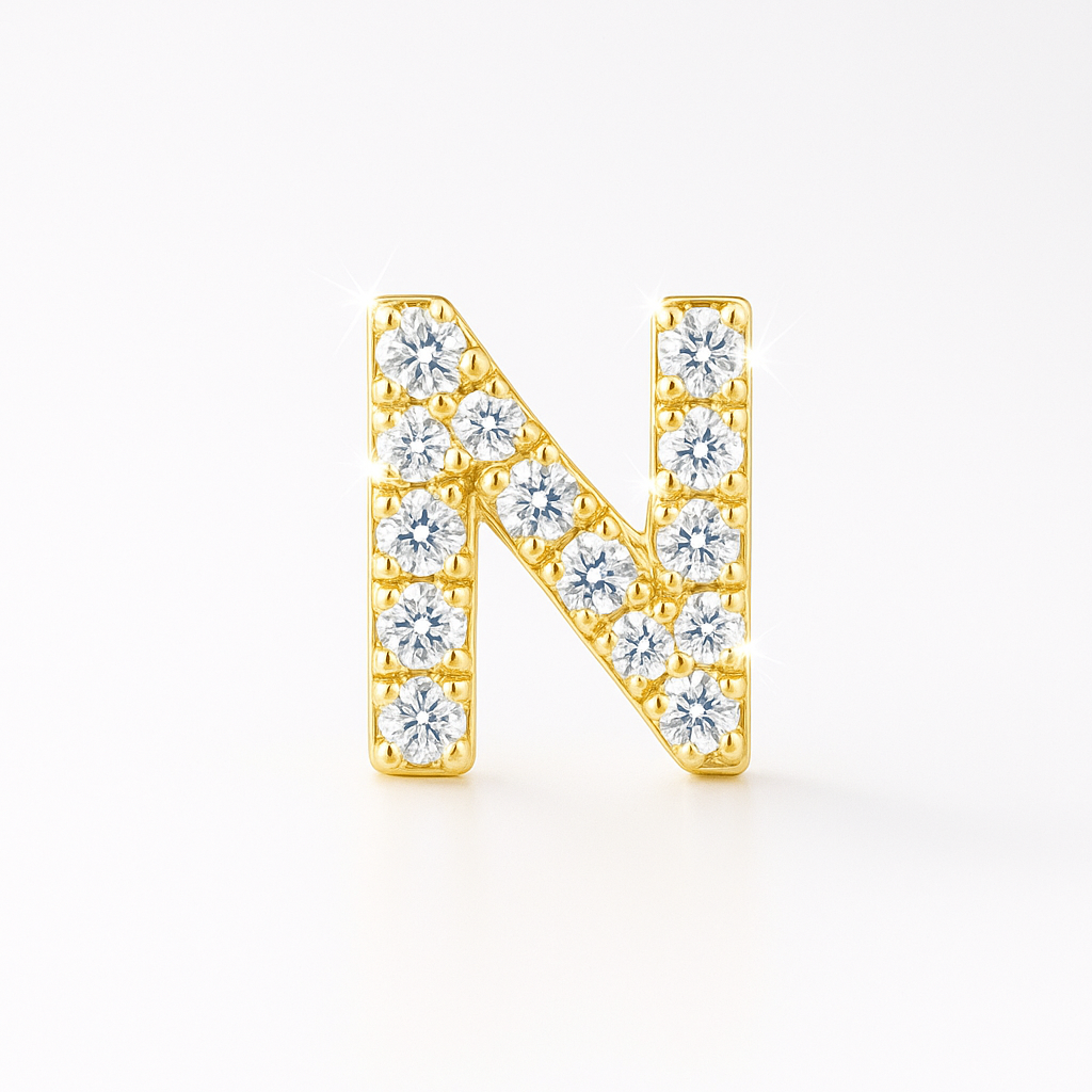 N Letter Stud Earring Yellow Gold