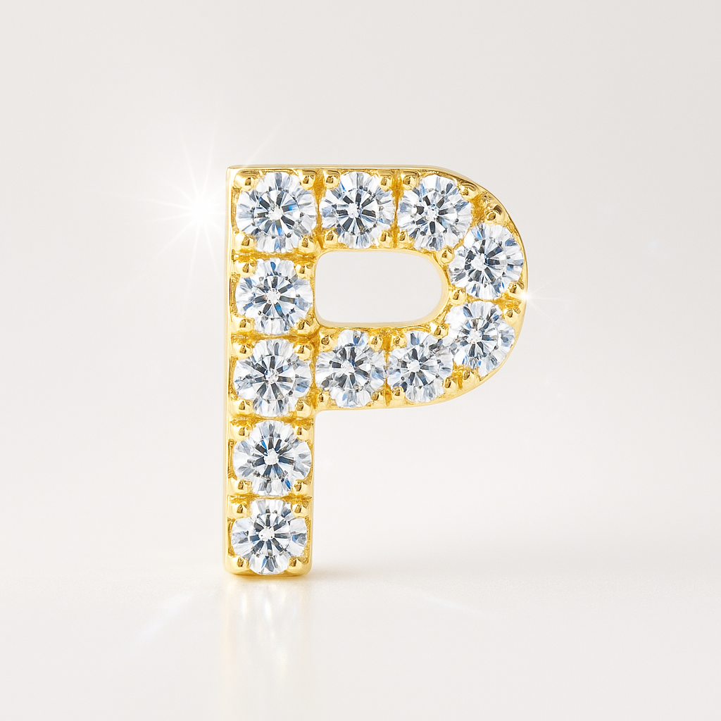 P Letter Stud Earring – 18k Yellow Gold