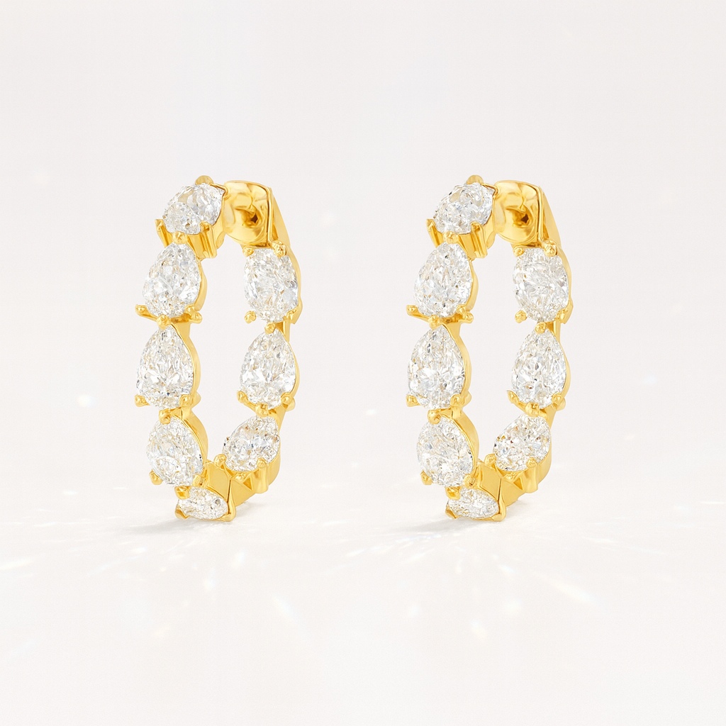 Pear Cut Diamond Hoop Earrings - 18K Yellow Gold